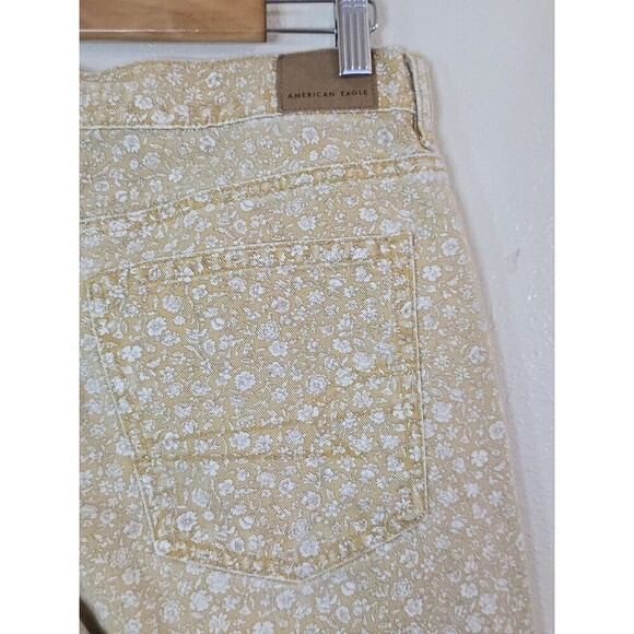 American Eagle AE Jeans 90s Straight  Womens Size 8 Yellow Floral Raw Hem Ankle - Picture 7 of 11